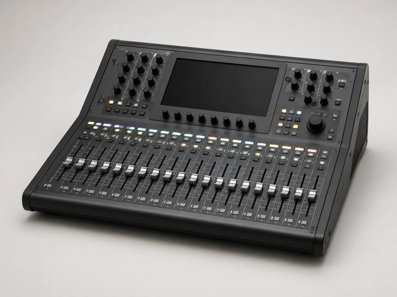 AI illustration of an unbranded digital audio mixer.
