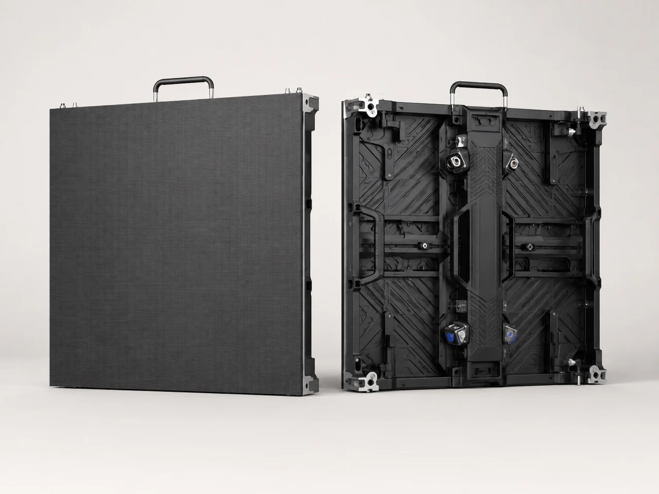 AI illustration of modular LED panels from the front and rear.